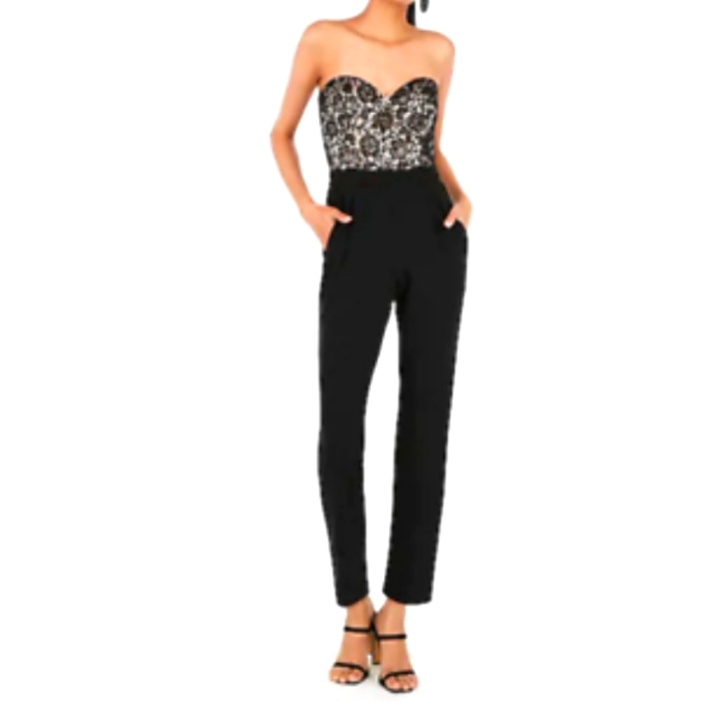 Express Black lace sweetheart strapless jumpsuit size 16
